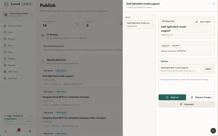 Thumbnail of Coroid publish approval drawer