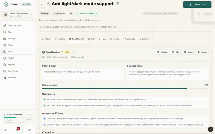 Thumbnail of Coroid task specification details